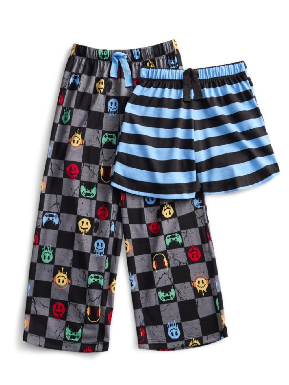 Wonder Nation Boys Sleep Pants and Shorts Set, 2-Pack Gray Square Design+Stripe